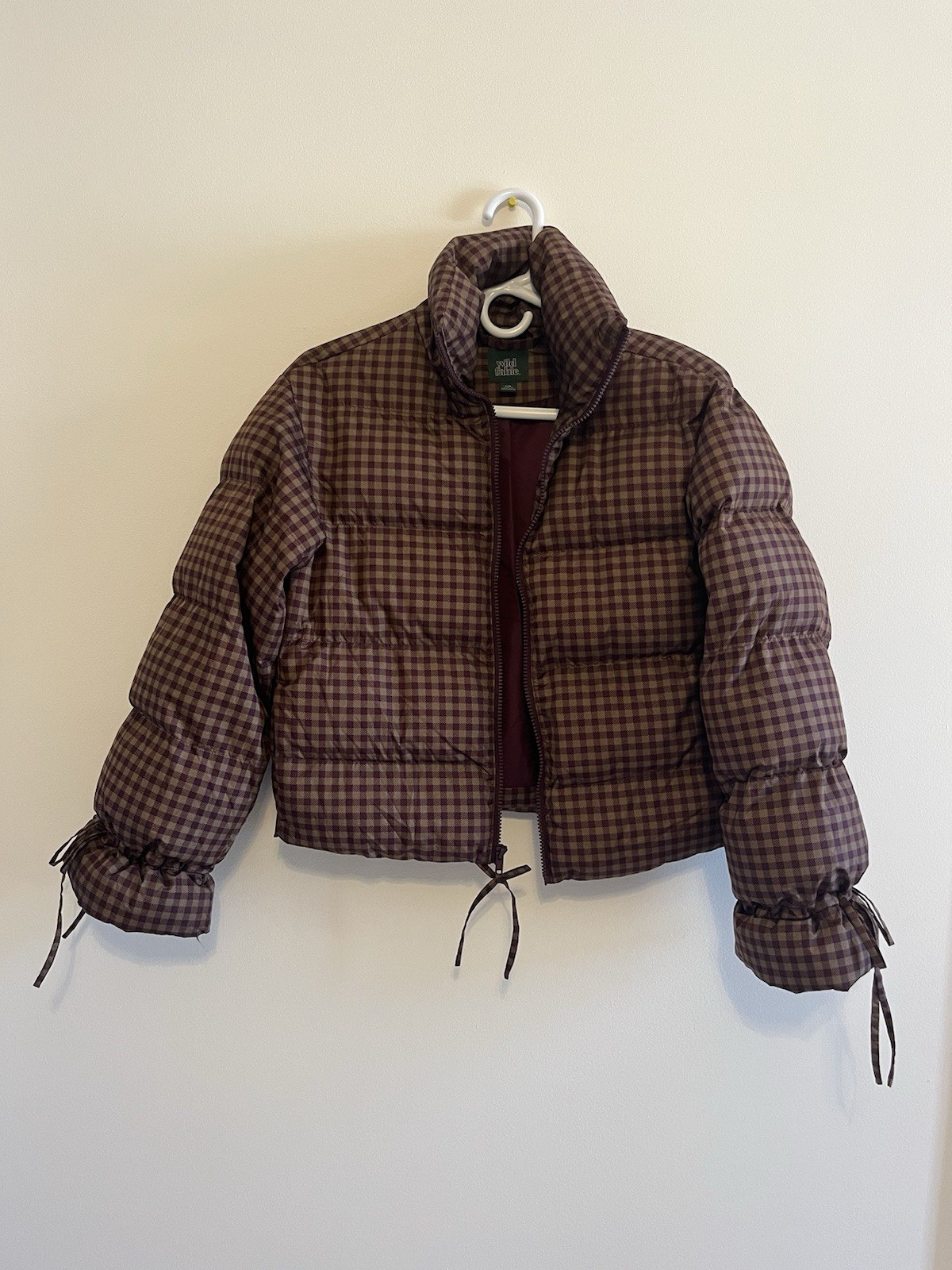 Wild fable Puffer Jacket Drawstring Zip Brown Pur… - image 1