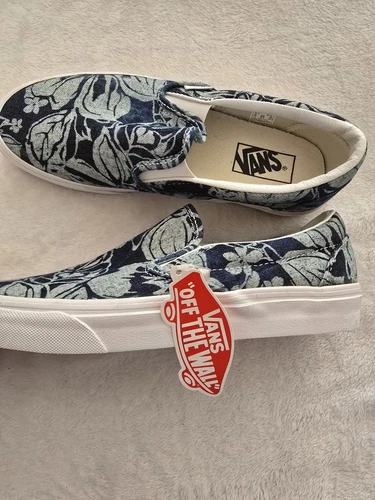 Vans Unisex Classico Slip on Indigo Tropical Denim Blu Vero Bianco M8 W9.5