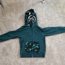 A Bathing Ape Shark Camouflage Full Zip Hoodie XL Green Fleece WGM Patch