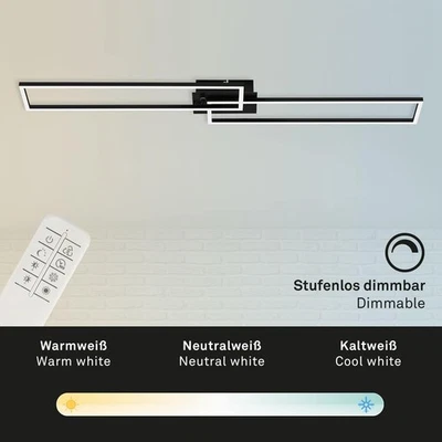 Briloner Frame LED-Deckenleuchte: Dimmbar Nachtlicht Fernbedienung 110cm Schwarz - Bild 1 von 4