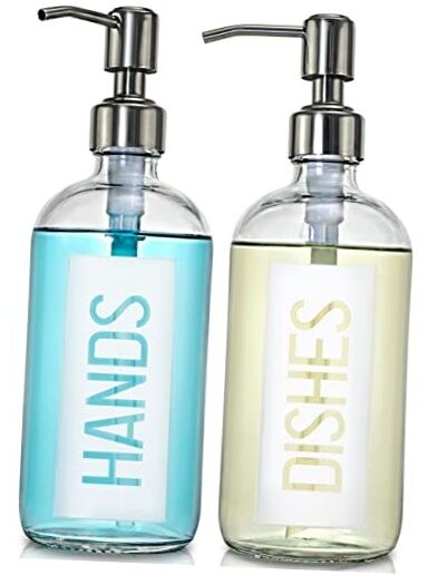 2Pack 18OZ Glass Soap Dispenser with Rustproof 304 White With White Pump