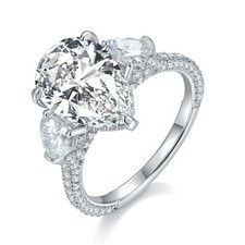 Real Pear Cut D VVS1 5Ct Moissanite Band Wedding Ring Women 925 Sterling Silver