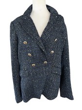 House of Harlow 1960 NWT Tweed Blue  Gold Double Breasted Blazer