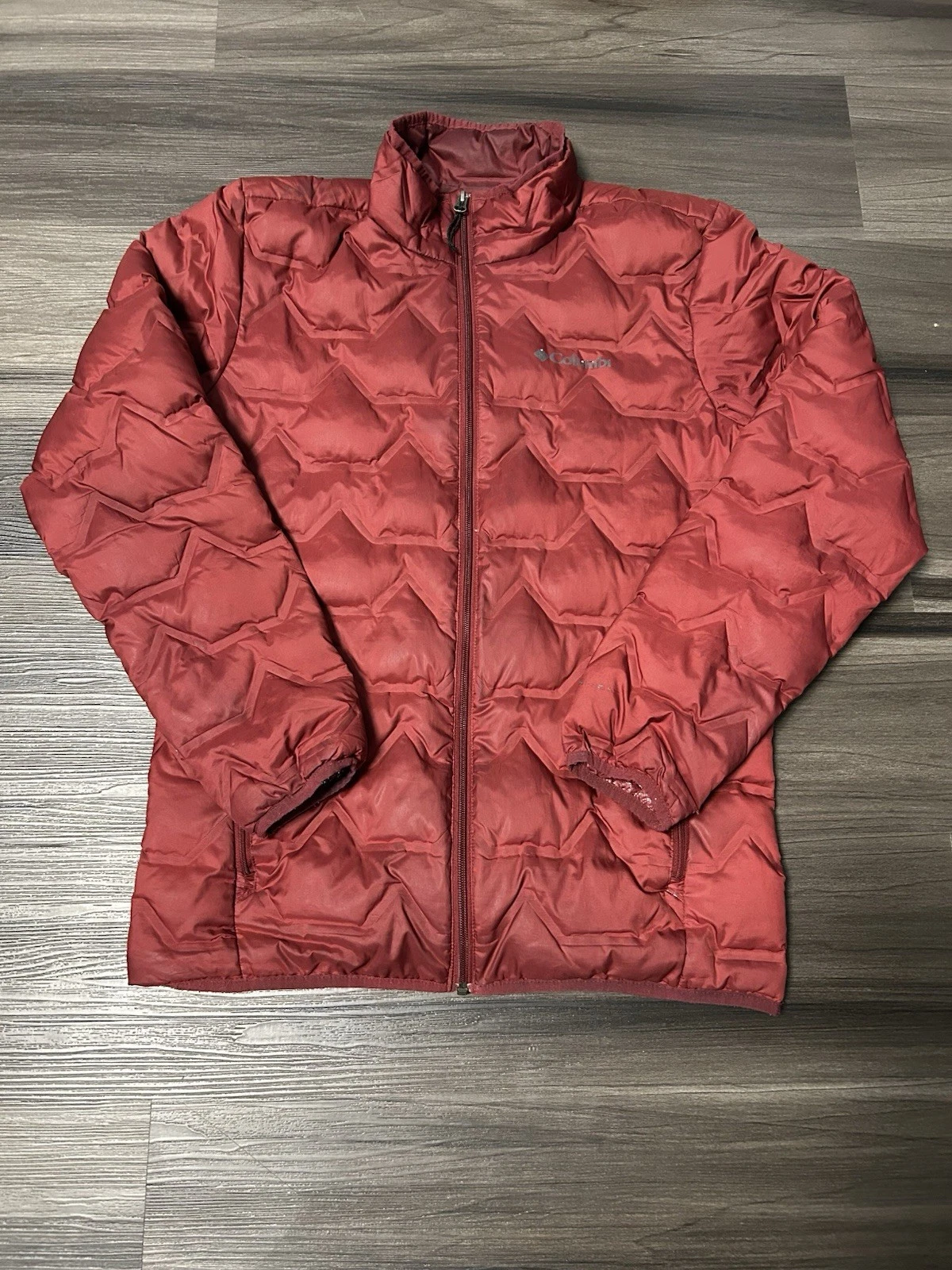 Columbia Red Quilted Stand-Up Collar Zip Short Men's Puffer Jacket S
