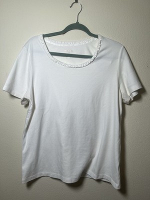 White Stag Women s White Knit Top Short Sleeves Round Gathered Neckline 16/18 XL