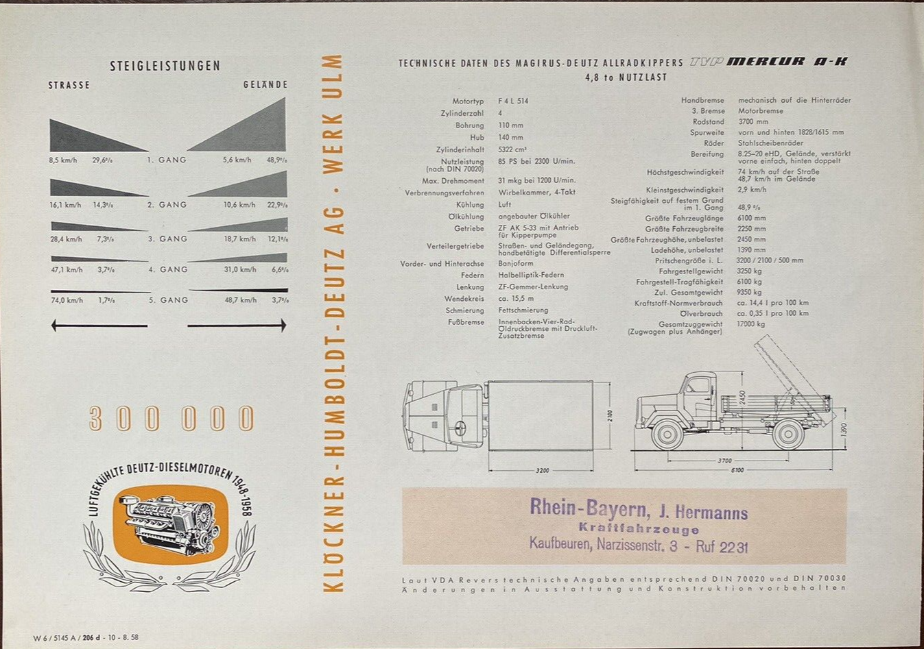 PROSPEKT MAGIRUS DEUTZ-TYP MERCUR A-K + SILENCAB-NR:W6/5145A/112/206D ...
