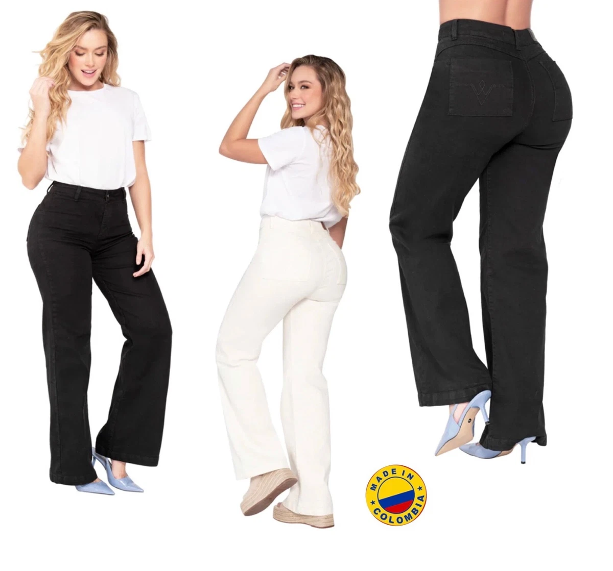 Push Up Jeans Pantalon Colombiano Levanta Cola Butt Lifter Wide Leg High  Waisted