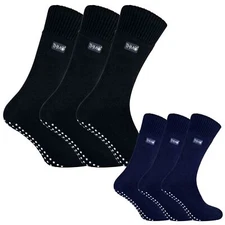 Mens 3 Pack Crew Breathable Slipper Socks | THMO | Soft Fleece Socks with Grips