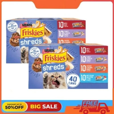2 Pack Purina Friskies Wet Cat Food Gravy Variety Pack Shreds 5.5 oz,40 Pack