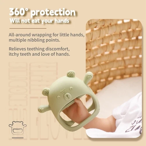 Bear Glove Baby Teether Toy Infant Silicone Teething Chew Toys Mitten Style Fun - Picture 3 of 4