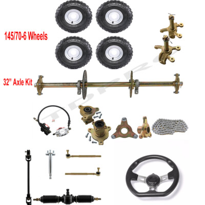 #ad 32quot; Go Kart Rear Live Axle Kit Front Steering Tie Rod 6quot; Wheels Go Cart ATV $498.56