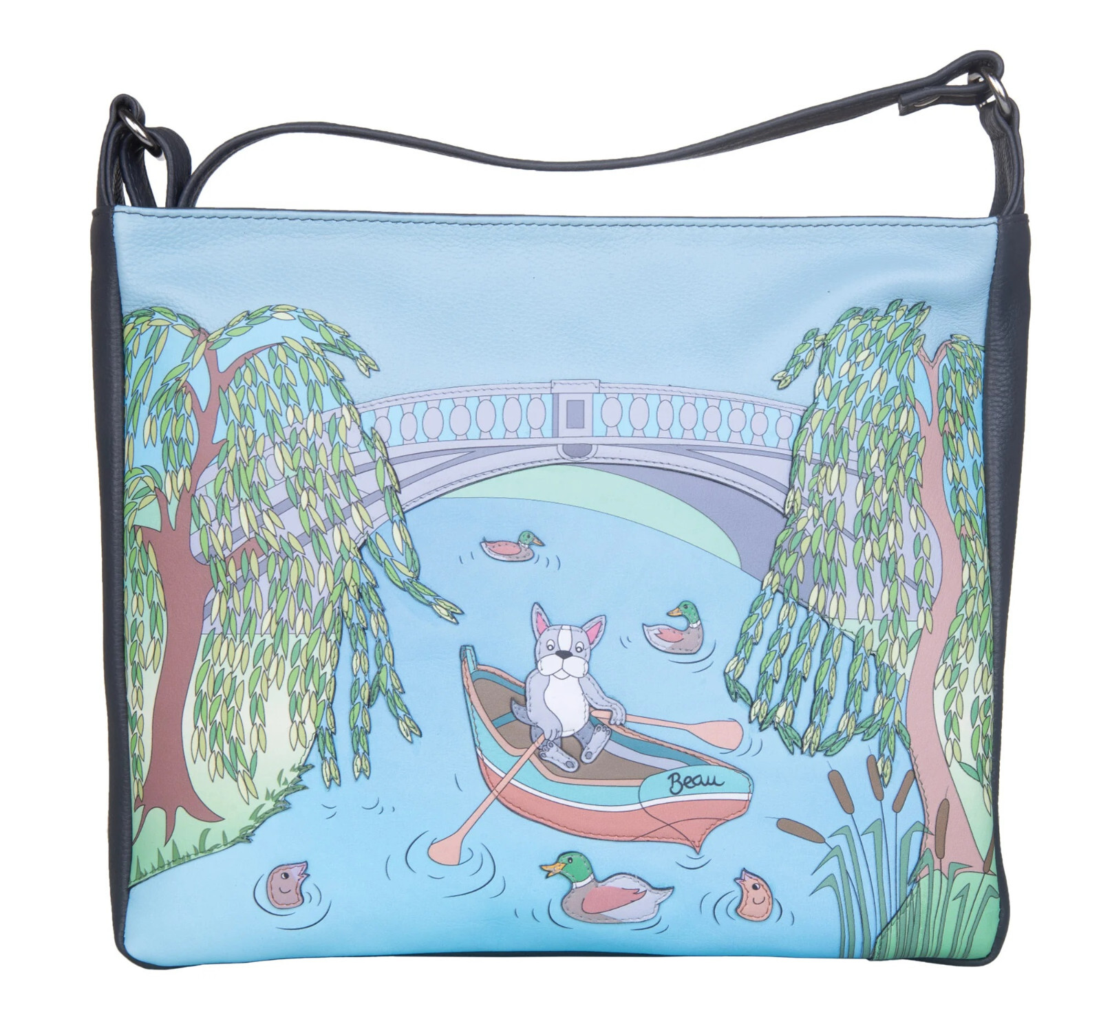 Mala Leather Beaus Boating Dog Grey Large Shoulder Cross Body Handbag + Dust Bag