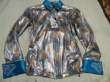 Rhc Equestrian Show Shirt Jacket Teal Glitz Holiday Shirt Small Lg Or Xl