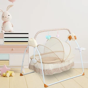 Electric Foldable Baby Crib Cradle Infant Auto-Swing Bed Newborn Bassinet&Remote