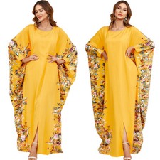 Muslim Women One Size Kaftan Dubai Abaya Maxi Dress Ramadan Batwing Sleeve Robe