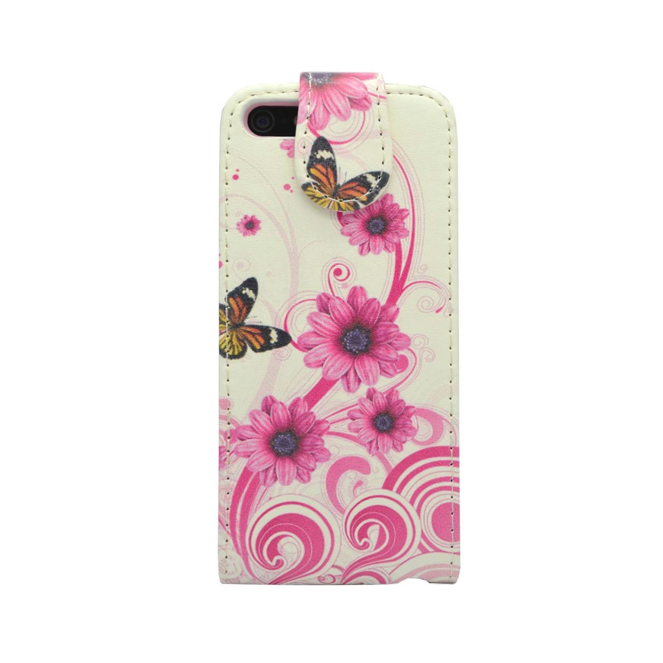 CASE FOR APPLE IPHONE 5C FLIP PU LEATHER WHITE PINK SWIRL FLOWER BUTTERFLY COVER - Image 4 of 4