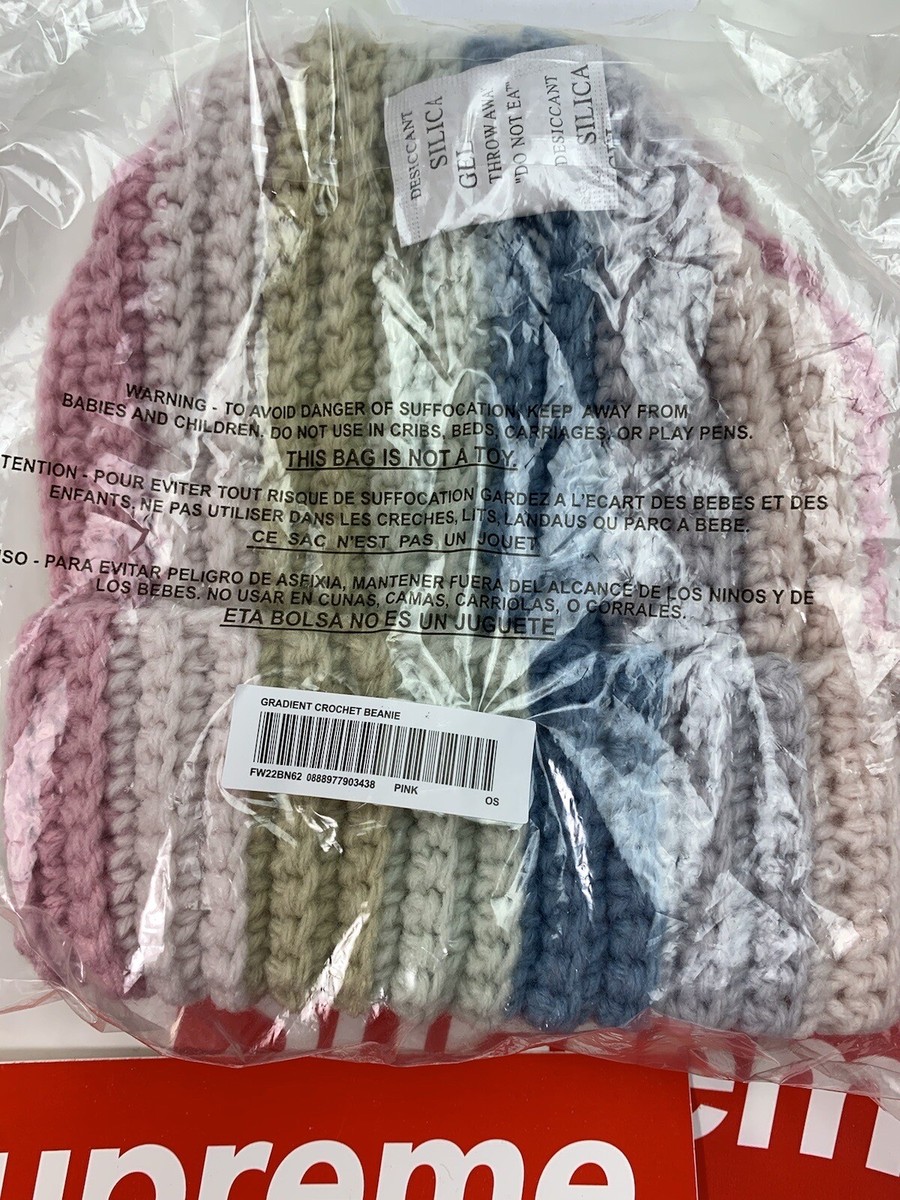 NEW SUPREME GRADIANT CROCHET STRIPE PINK MULTI COLOR BEANIE NEW SUPREME GRADIANT CROCHET STRIPE PINK MULTI COLOR BEANIE