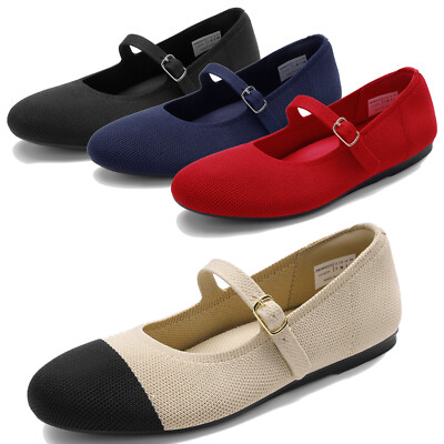 Women Mary Jane Ballet Flat Shoes Knit Foldable Arch Support Office Work Shoes