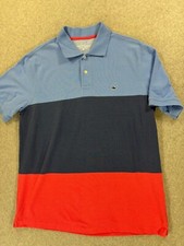 Vineyard Vines WHALE Short Sleeve Striped Polo Shirt Men's Medium Blue