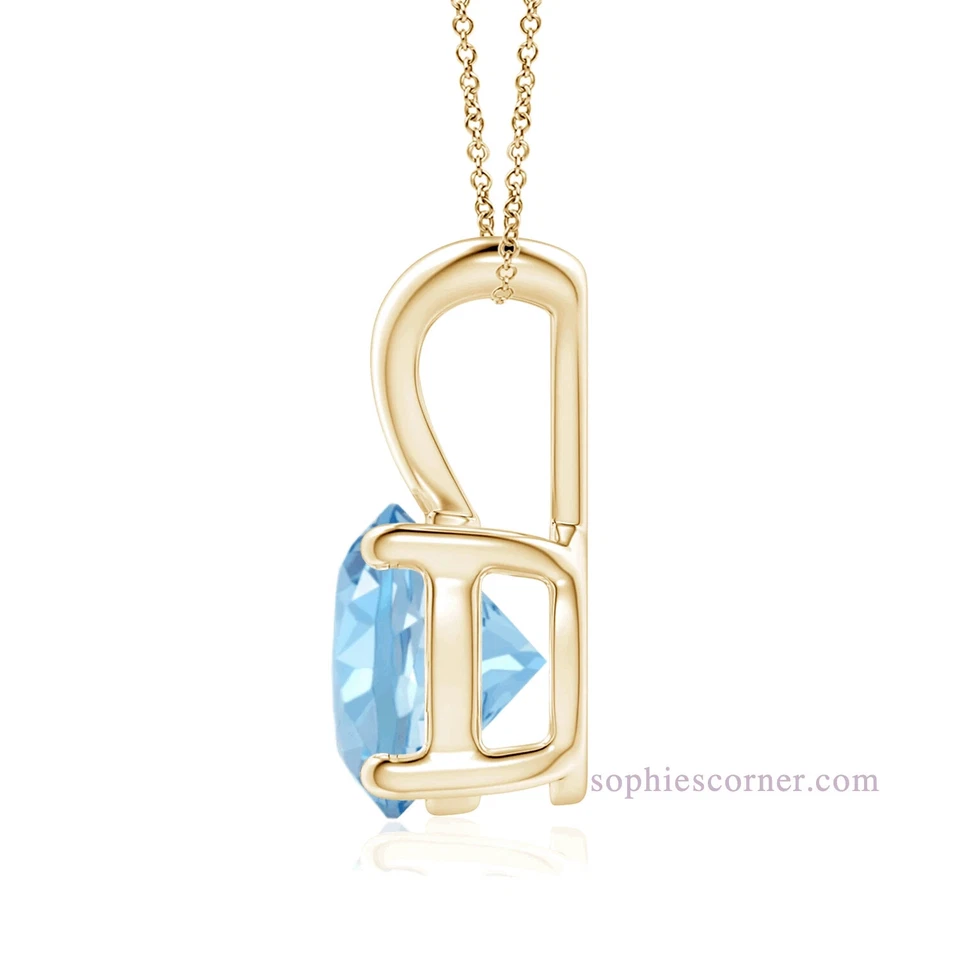 Colar pingente solitário água-marinha genuíno 1,25 ct - Prata esterlina YGP - Imagem 2 de 2