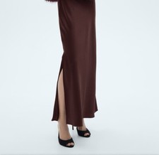 NWT Mango 304Robin Satin Long Skirt, Size Small, Maroon