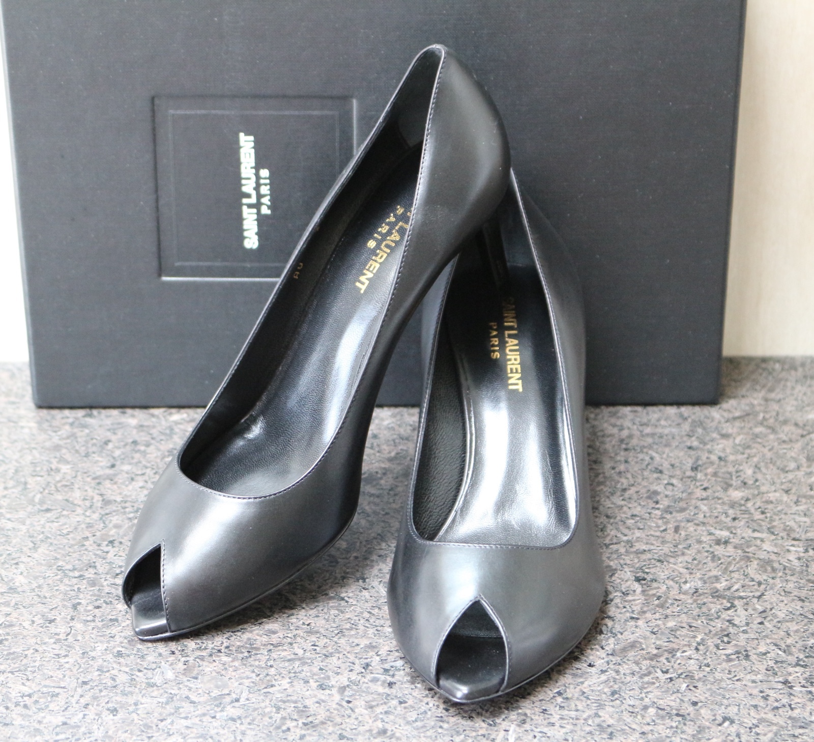 Scarpe décolleté nere nuove con scatola YSL Saint Laurent classiche sexy tacco basso punta aperta 38 5