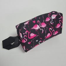 Flamingo Makeup Cosmetic Bag Travel Small Toiletry Organizer Pouch Black Pink