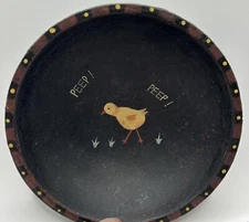 Primitive Folk Art Wooden Bowl Painted Chick Peep Easter Spring Decor 5.5”