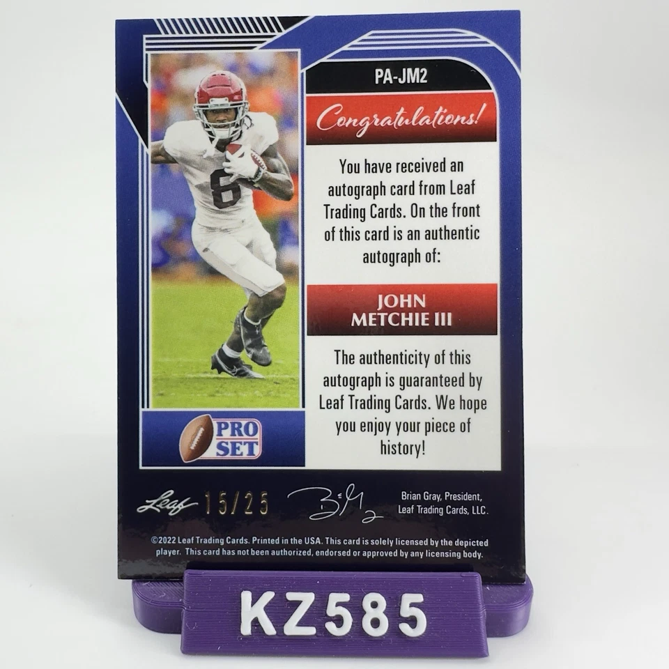 2022 Leaf Pro Set Purple Wave John Metchie III #PA-JM2 15/25 Auto (RC) Texans - Image 2 of 3