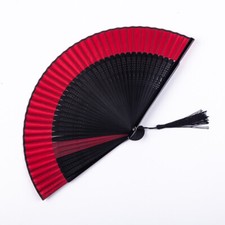 Chinese Hollow Bamboo Craft Retro Style Silk Hand Fan Folding Fan with Tassel