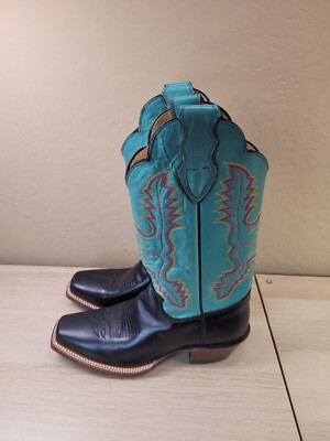 Justin L2657 Black and Teal Leather Western Cowboy Boots Womens