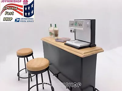 Miniature 1/12 Bar Counter 3PCS(1Table&2 Stools) Pub Dollhouse Furniture Taproom