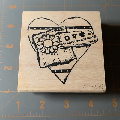 Just For Fun- Wood Rubber Stamp Love Heart Affection Flower Valentine