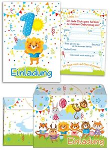 Einladungskarten Mit Umschlagen Zum 1 Geburtstag Madchen Kinder Lowe Tiere Ebay