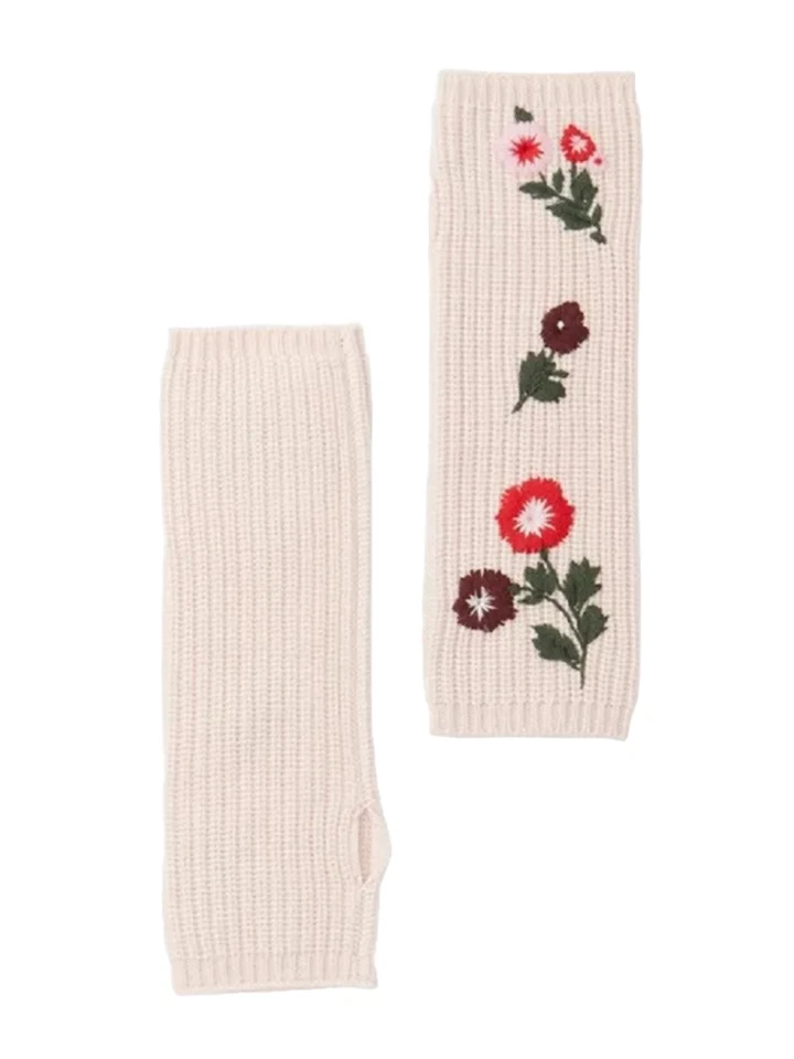 Guantes Kate Spade New York Sin Dedos Bordados Flores Tejidos 100% Lana ROSA Foto 4 de 4