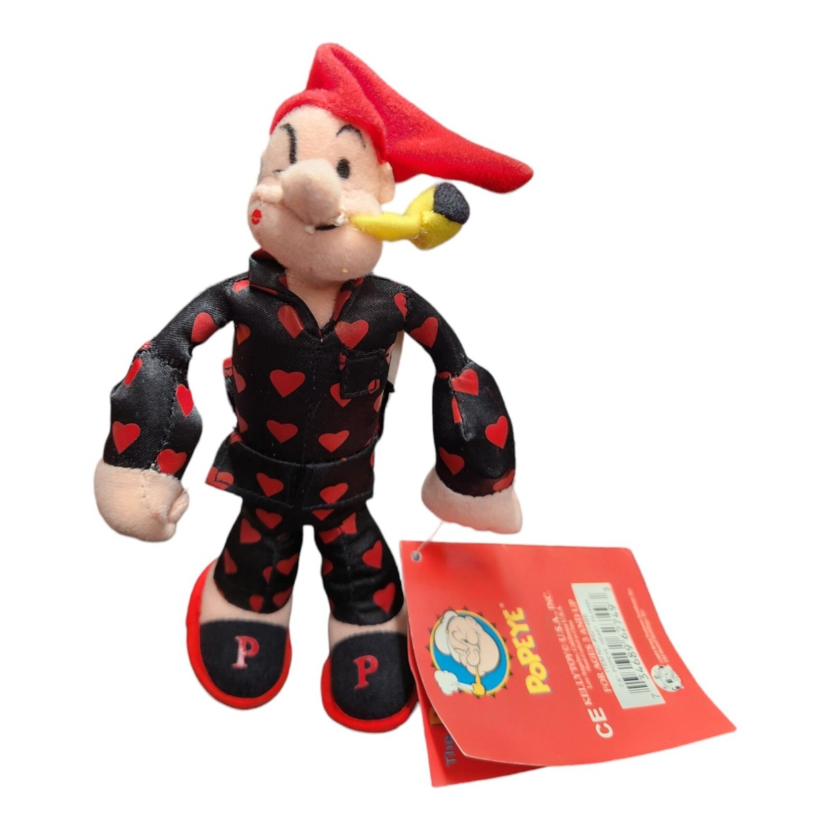 Vintage Kellytoy Popeye The Sailor Man Hearts Pajamas Plush Doll 