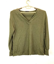 shein womens top green v-neck long sleeve stretch  size large free postage