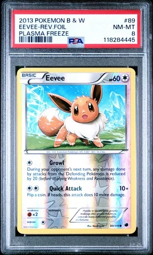 2013 POKEMON PLASMA FREEZE EEVEE #89 REVERSE FOIL PSA 8 NM #118284445