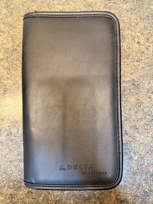 Delta Vacations Black Leather Zip Portfolio Organizer Padfolio w/ Pen Holder