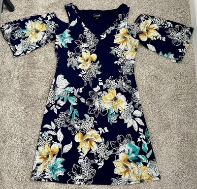 Connected Apparel Women s Floral Cold Shoulder Dress Navy Size 8 Party Wedding