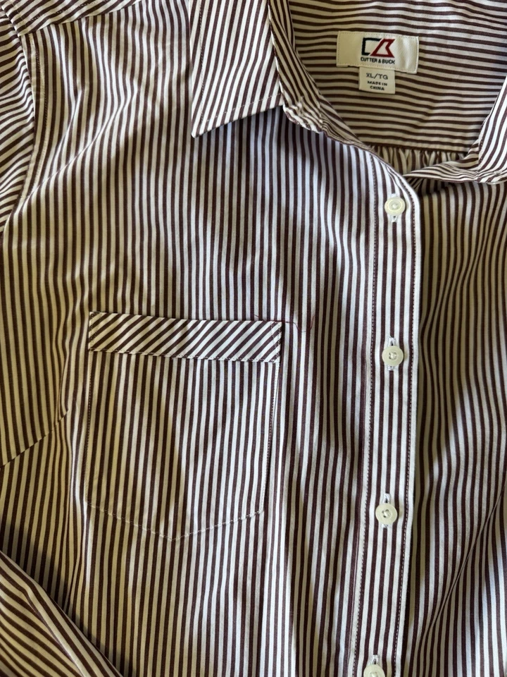 Blusa para mujer Cutter Buck manga larga con botones a rayas XL marrón y blanco  Foto 2 de 4