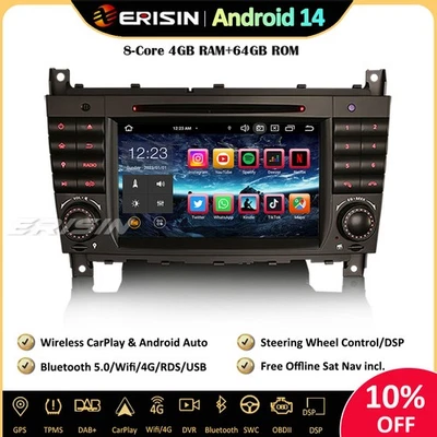 8-Core Android 14 Car Stereo Sat Nav CarPlay CD Mercedes CLC/G/C Class W203 W463 - Image 1 of 4