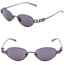 GUCCI 1935 Gg1935S Ruthenium Violet Crystal Logo Unisex Metal Oval Sunglass 002