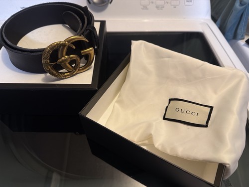 Gucci Black Double G Snake Buckle Belt Size 85
