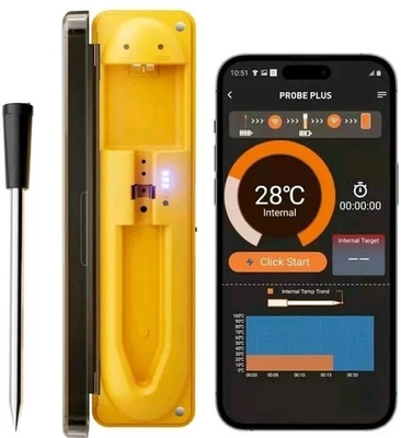 LTUAE Meat Thermometer Wireless 150m Range Bluetooth Smart APP Charging Dock