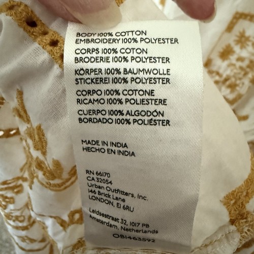 Urban Outfitters Midi Dress Women Gold Ivory Smith Eyelet Boho Vacay Size Large - Picture 10 of 12