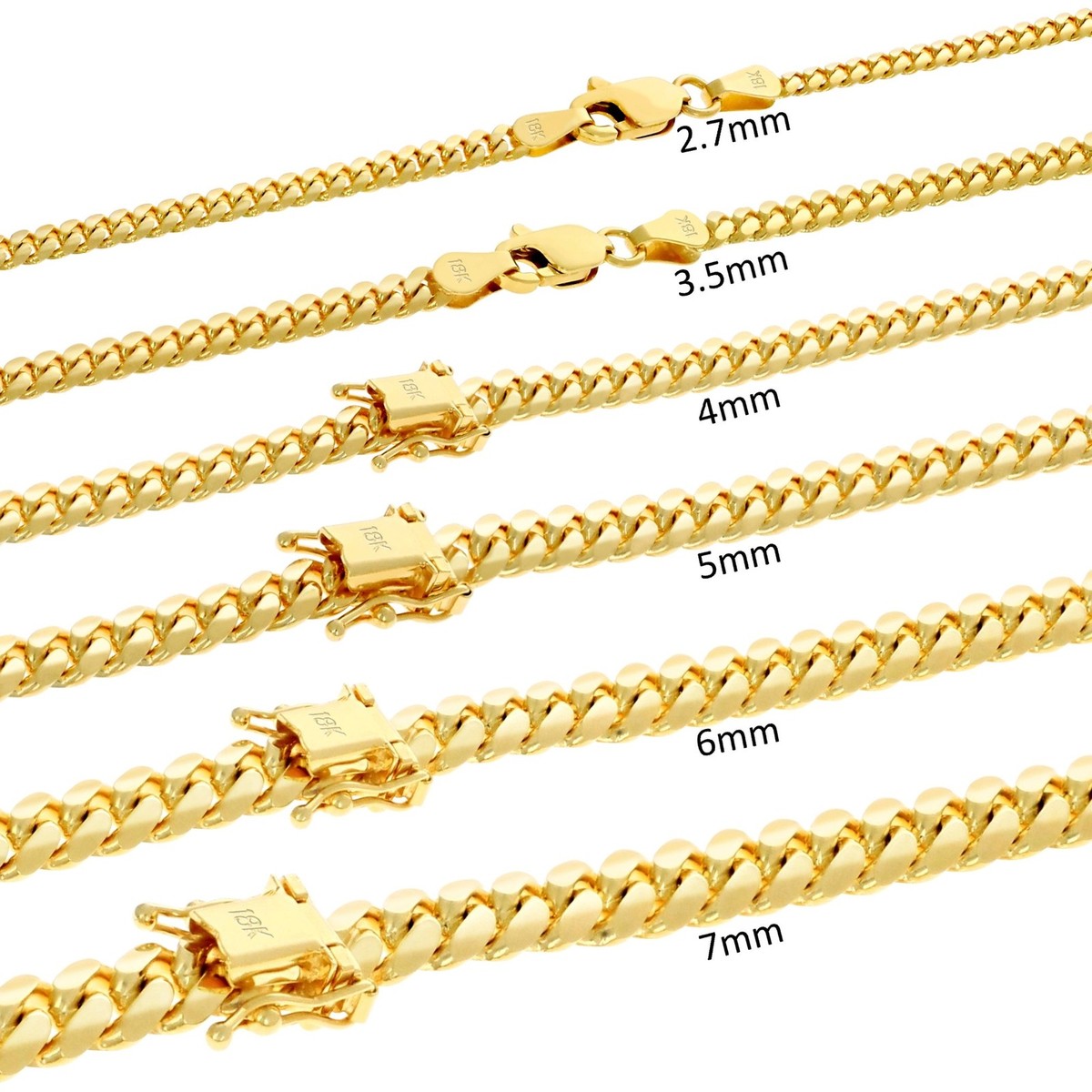18K Yellow Gold Solid Miami Cuban Link Chain Necklace
