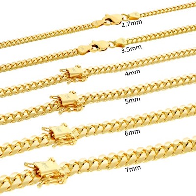 18K Yellow Gold Solid 2.7mm-7mm Miami Cuban Link Chain Necklace