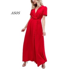 ASOS Red Button Through Wrap Top V Neck Short Sleeve Maxi Tea Dress NWT Size 0