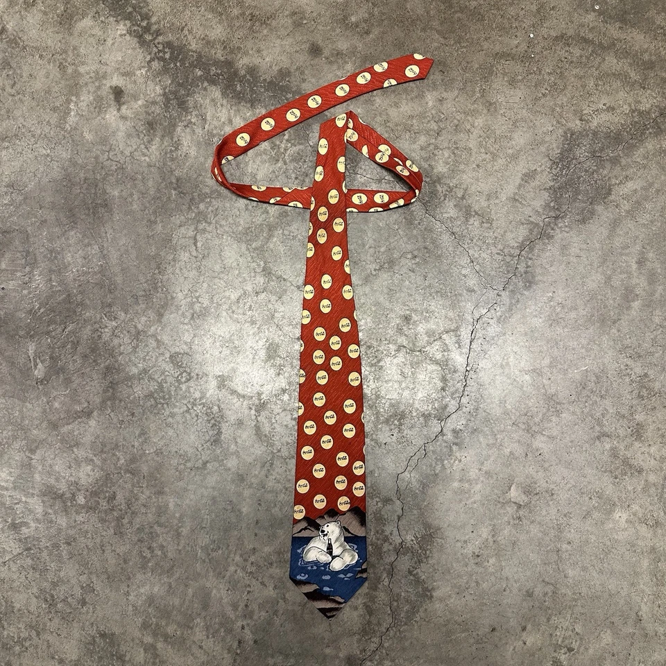 Coca-Cola Men's Vintage Necktie 100% Silk Made In USA Red Blue Polar Bear Tie - Image 2 of 4